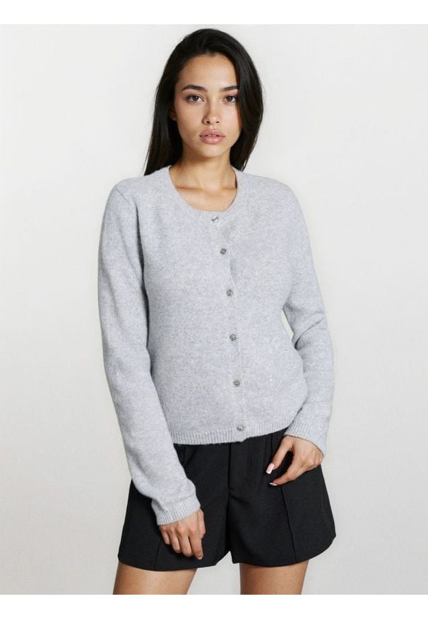 Sinsay - Gładki kardigan - szary. Kolor: szary. Wzór: gładki