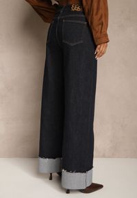 Renee - Niebieskie Jeansy Wide Leg z Ozdobnie Podwiniętymi Nogawkami Zenesea. Okazja: na spotkanie biznesowe, na co dzień. Stan: podwyższony. Kolor: niebieski. Styl: biznesowy, casual, elegancki #5
