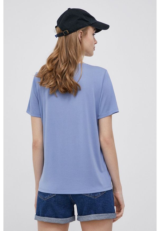 Vila t-shirt damski. Okazja: na co dzień. Kolor: niebieski. Materiał: dzianina. Wzór: gładki. Styl: casual