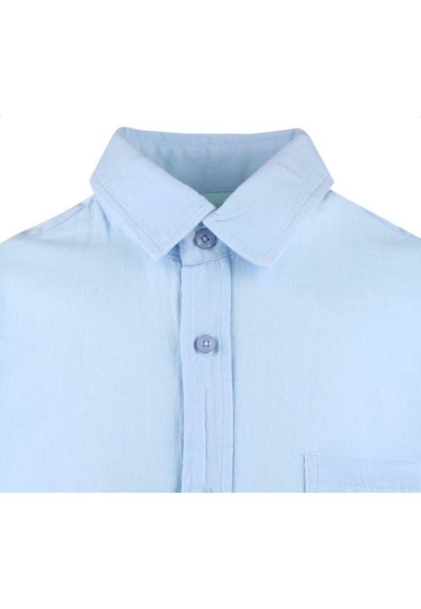 Koszula Weekendowa z Lnem, Krótki Rękaw - Brave Soul - Błękitna. Okazja: na co dzień. Kolor: niebieski. Materiał: bawełna, len. Długość rękawa: krótki rękaw. Długość: krótkie. Styl: casual