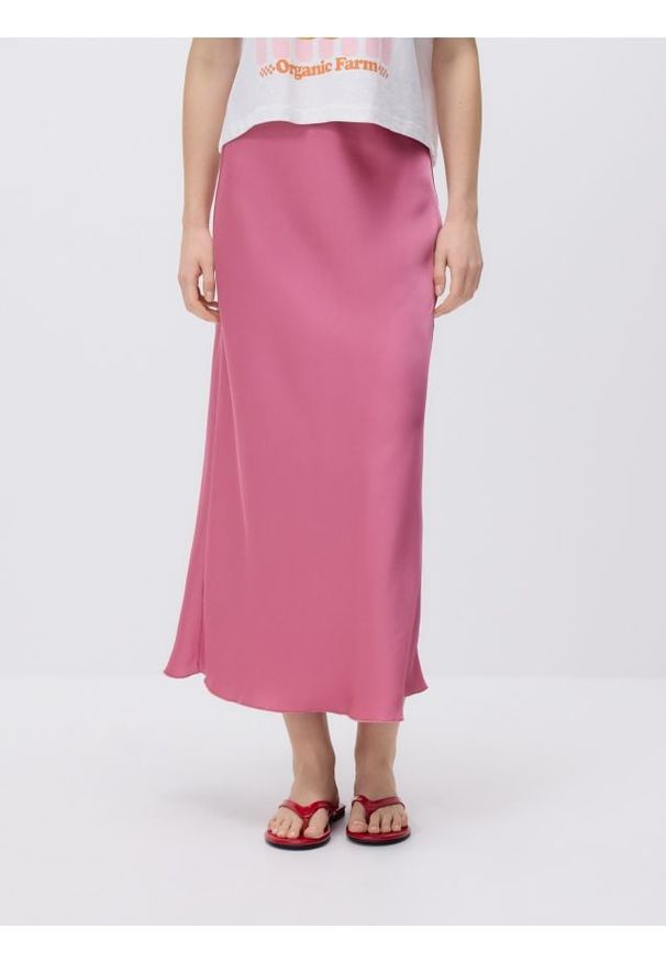 Reserved - Spódnica midi - brudny róż. Kolor: różowy. Materiał: tkanina. Wzór: gładki