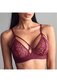 Intica - Koronkowa braletka bez fiszbin z dekoltem i delikatnymi detalami Hyeyeon. Kolor: czerwony. Materiał: koronka. Wzór: koronka #1