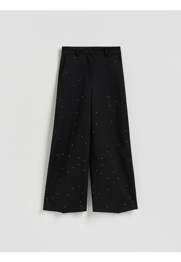 Reserved - Spodnie ze strasem - czarny. Kolor: czarny. Materiał: tkanina, wiskoza