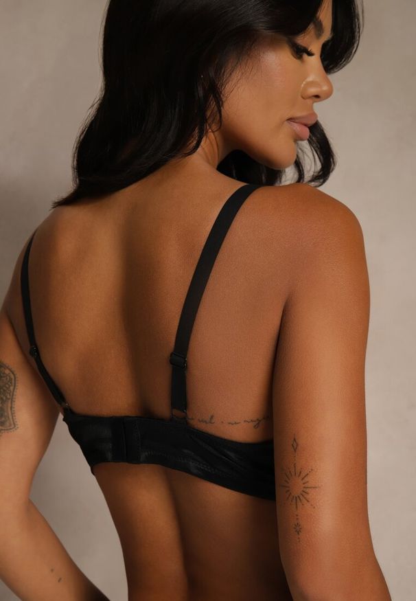 Renee - Czarny Biustonosz Ozdobiony Koronką i Kokardkami Sellene. Kolor: czarny. Materiał: koronka. Wzór: koronka, aplikacja