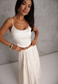 Renee - Beżowa Spódnica High Waist Zdobiona Drobnym Plisowaniem Aniope. Okazja: na co dzień. Stan: podwyższony. Kolor: beżowy. Wzór: aplikacja. Styl: elegancki, casual #7