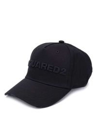 DSQUARED2 - Czarna czapka z monochromatycznym logo. Kolor: czarny. Materiał: bawełna, materiał. Wzór: napisy, haft