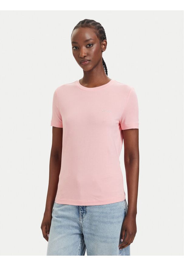 Guess T-Shirt V6RI07 J1314 Różowy jasny Regular Fit. Kolor: różowy. Materiał: bawełna