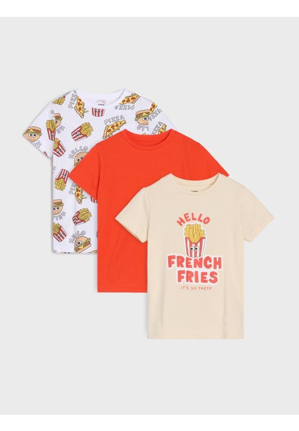 Sinsay - Koszulki 3 pack - kremowy. Kolor: kremowy