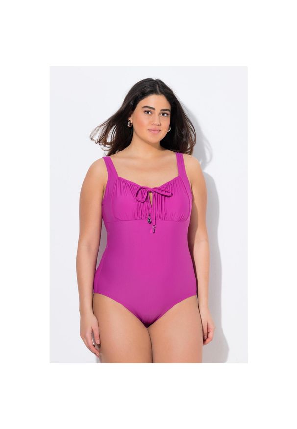 ULLA POPKEN - Damski Strój kąpielowy marszczenie fiszbina bez miękkich miseczek. Kolekcja: plus size. Kolor: fioletowy. Materiał: elastan, poliamid, materiał