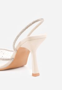 Renee - Beżowe Szpilki Slingback z Transparentną Cholewką i Cyrkoniami Liaceran. Okazja: na imprezę. Kolor: beżowy. Szerokość cholewki: normalna. Obcas: na szpilce. Styl: wizytowy, glamour #3
