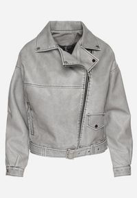 Born2be - Szara Klasyczna Kurtka Ramoneska z Paskiem Nalinea. Okazja: na co dzień. Kolor: szary. Materiał: jeans, poliester. Długość rękawa: długi rękaw. Długość: długie. Styl: klasyczny #4