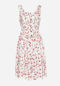 Born2be - Biało-Czerwona Sukienka Rozkloszowana na Ramiączkach w Kwiaty Tallio. Okazja: na co dzień, na imprezę, na spacer. Typ kołnierza: dekolt kwadratowy. Kolor: biały. Materiał: jeans. Długość rękawa: na ramiączkach. Wzór: kwiaty. Typ sukienki: proste, rozkloszowane. Styl: casual, klasyczny #5