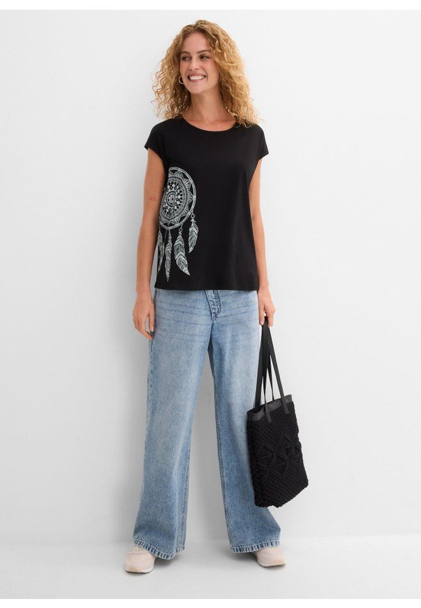 bonprix - T-shirt z nadrukiem. Kolor: czarny. Wzór: nadruk
