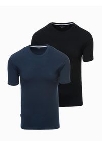 Ombre Clothing - Zestaw męskich t-shirtów z okrągłym dekoltem – granatowy/czarny V3. Okazja: na co dzień. Kolor: niebieski. Materiał: bawełna, elastan, jersey, dzianina. Wzór: nadruk. Styl: casual