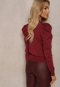 Renee - Bordowy Rozpinany Kardigan z Wiskozą Ozdobiony Guzikami Kwiatkami Enarine. Okazja: na co dzień. Kolor: czerwony. Materiał: wiskoza. Wzór: aplikacja, kwiaty. Styl: elegancki, casual #3