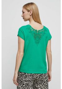 medicine - Medicine t-shirt bawełniany damski kolor zielony. Kolor: zielony. Materiał: bawełna. Długość rękawa: krótki rękaw. Długość: krótkie. Wzór: gładki, aplikacja, koronka #1