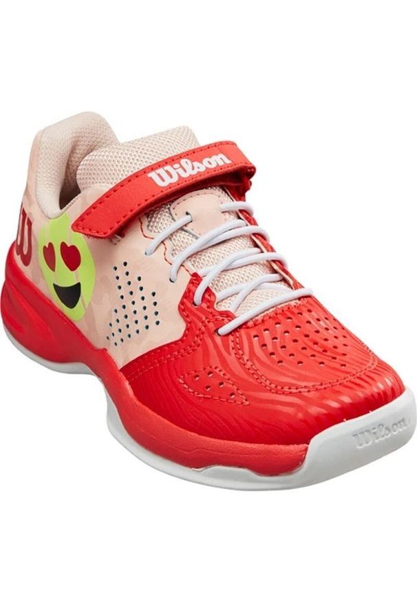 Buty tenisowe dziecięce Wilson Kaos Emo infrared/tropical peach/white 28 1/3. Kolor: biały, różowy, czerwony, wielokolorowy. Sport: tenis