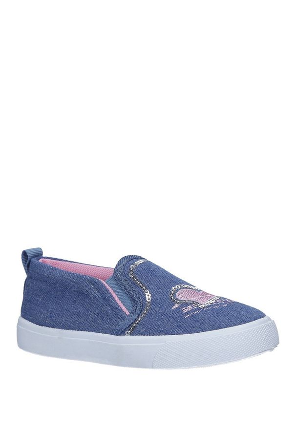 Casu - niebieskie trampki jeansowe slip on z cekinami casu 568-1. Zapięcie: bez zapięcia. Kolor: niebieski. Materiał: jeans