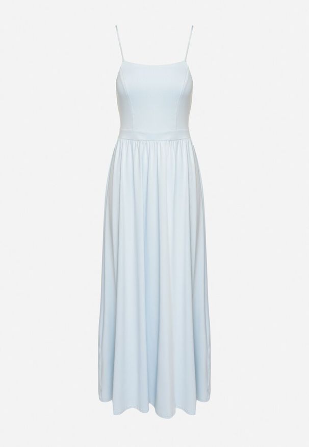 Born2be - Jasnoniebieska Sukienka Maxi na Ramiączkach z Rozcięciem na Dole i Kwadratowym Dekoltem Jacklyn. Typ kołnierza: dekolt kwadratowy. Kolor: niebieski. Długość rękawa: na ramiączkach. Sezon: wiosna, lato. Długość: maxi