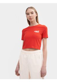 4f - Crop-top z bawełny organicznej damski. Kolor: czerwony. Materiał: bawełna. Wzór: nadruk #1