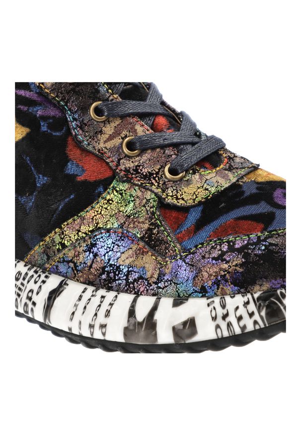 Granatowe Sneakersy Laura Vita Modne Obuwie Damskie. Kolor: niebieski. Materiał: materiał. Wzór: nadruk, kwiaty