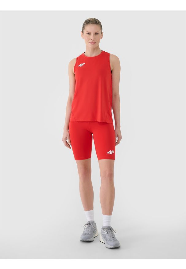 4f - 4F Legginsy kolarki treningowe damskie - czerwone XS. Kolor: czerwony. Materiał: dzianina, elastan, włókno, syntetyk, materiał. Wzór: gładki, jednolity, ze splotem. Sport: fitness
