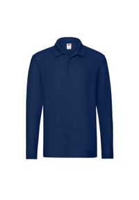 FRUIT OF THE LOOM - Męska Koszulka Polo Premium Z Długim Rękawem. Typ kołnierza: polo. Kolor: niebieski. Długość rękawa: długi rękaw. Długość: długie
