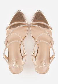 Renee - Szampańskie Cyrkoniowe Sandały na Szpilce w Koktajlowym Stylu Coramere. Kolor: złoty. Materiał: satyna. Obcas: na szpilce. Styl: wizytowy #5