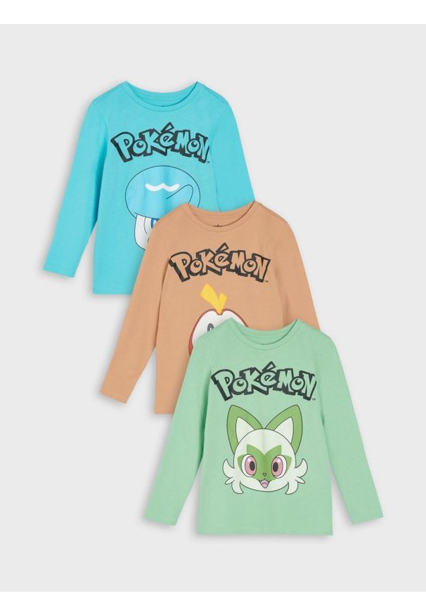 Sinsay - Koszulki 3 pack Pokémon - wielobarwny. Materiał: bawełna. Długość rękawa: długi rękaw. Długość: długie. Wzór: nadruk