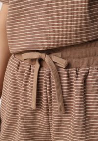 Born2be - Brązowe Bawełniane Szorty Dresowe w Drobne Paseczki Wiązane na Sznurki Loregune. Okazja: do domu, na co dzień. Kolor: brązowy. Materiał: bawełna, dresówka. Długość: krótkie. Wzór: gładki. Styl: elegancki, klasyczny, casual #3