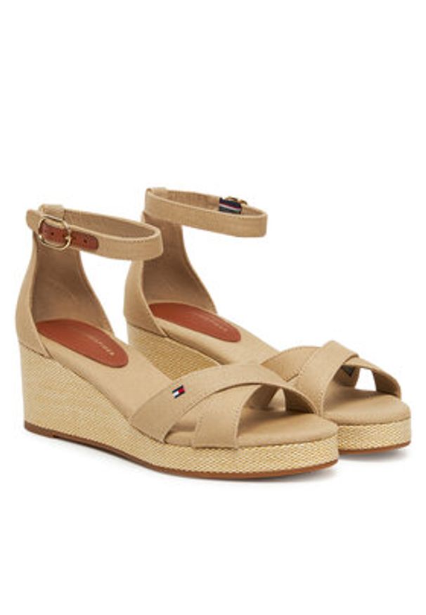 TOMMY HILFIGER - Tommy Hilfiger Espadryle Flag Criss-Cros Mid Wedge Espad FW0FW08481 Beżowy. Kolor: beżowy. Materiał: materiał