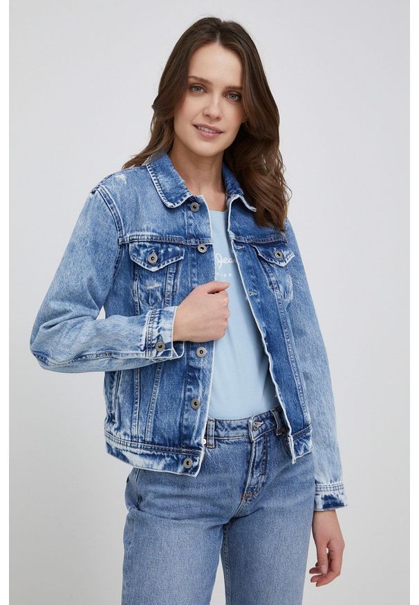 Pepe Jeans kurtka jeansowa Rose damska kolor granatowy przejściowa. Okazja: na co dzień. Kolor: niebieski. Materiał: tkanina, bawełna. Styl: casual