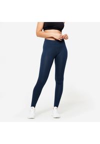 DOMYOS - Legginsy fitness damskie Domyos slim. Kolor: niebieski. Materiał: materiał, elastan, bawełna. Długość: długie. Sport: fitness