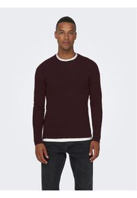 Only & Sons Sweter 22016980 Bordowy Regular Fit. Kolor: czerwony. Materiał: bawełna