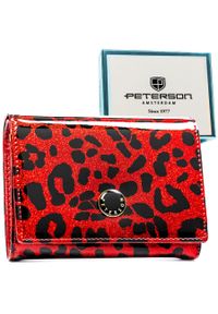 Czerwony portfel damski ze skóry ekologicznej i naturalnej w cętki - Peterson. Kolor: czerwony. Materiał: skóra ekologiczna #1