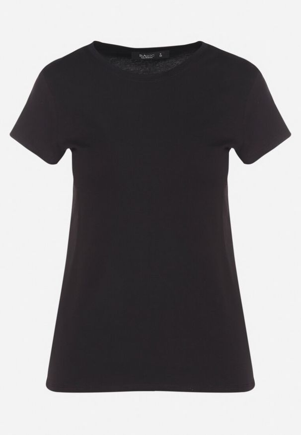 Born2be - Czarny Bawełniany Klasyczny T-shirt Lunolia. Okazja: na co dzień. Kolor: czarny. Materiał: bawełna. Wzór: gładki. Styl: klasyczny