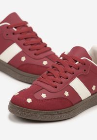 Born2be - Bordowe Sneakersy Typu Tenisówki z Kwiatkami Reisare. Okazja: na co dzień. Kolor: czerwony. Materiał: jeans. Wzór: kwiaty #3