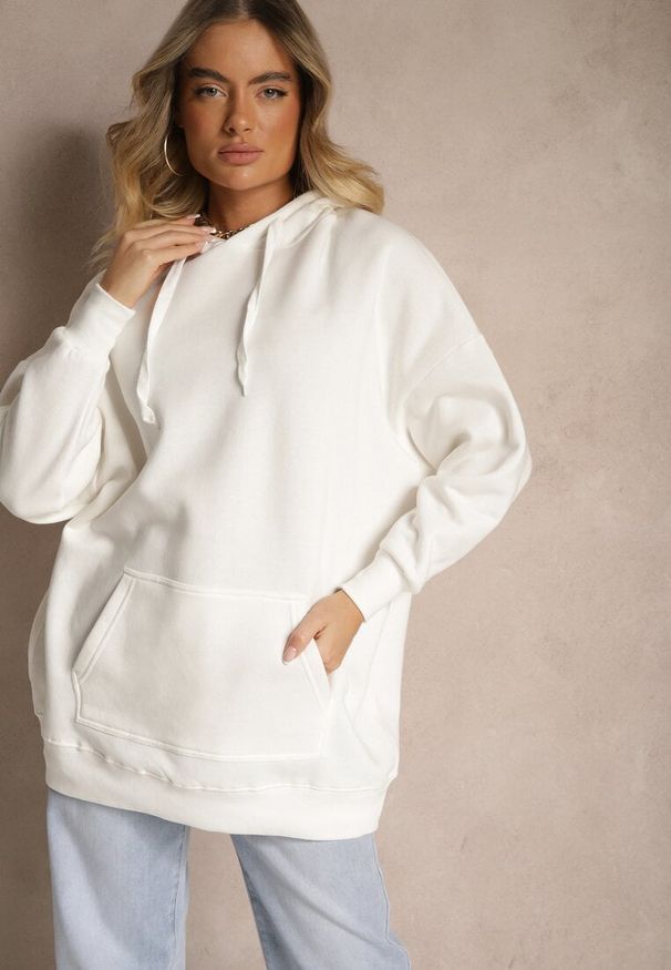 Renee - Biała Bluza z Kapturem Foss. Typ kołnierza: kaptur. Kolor: biały. Materiał: polar, dzianina. Długość rękawa: długi rękaw. Długość: długie. Wzór: jednolity