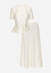 Renee - Beżowy Komplet z Wiskozą Bluzka z Guzikami i Baskinką i Spódnica Narinna. Kolor: beżowy. Materiał: wiskoza #5