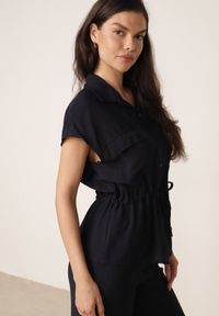 Born2be - Granatowy Letni Komplet z Wiskozy Koszula z Wiązaniem i Szerokie Spodnie Egista. Kolor: niebieski. Materiał: wiskoza #3