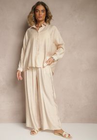 Renee - Beżowy Komplet Oversize z Koszulą i Spodniami Ulonelia. Kolor: beżowy #3