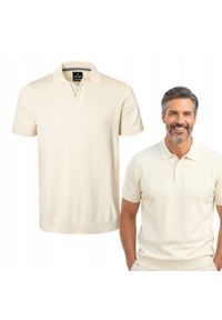 Dzianinowa Koszulka Polo - Pako Jeans - Ecru. Okazja: na co dzień. Typ kołnierza: polo. Kolor: brązowy, beżowy, wielokolorowy. Materiał: bawełna. Wzór: ze splotem. Styl: casual #5