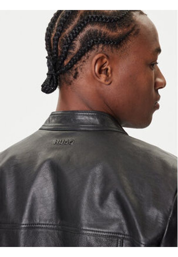 Hugo - HUGO Kurtka skórzana Lokis-3 50540984 Czarny Slim Fit. Kolor: czarny. Materiał: skóra