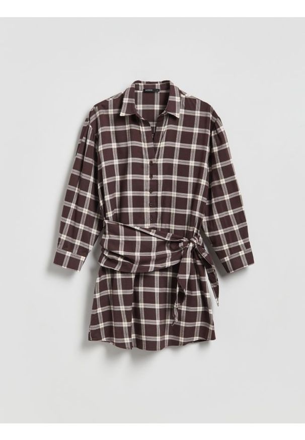 Reserved - Sukienka z wiskozą - ciemnobrązowy. Kolor: brązowy. Materiał: wiskoza