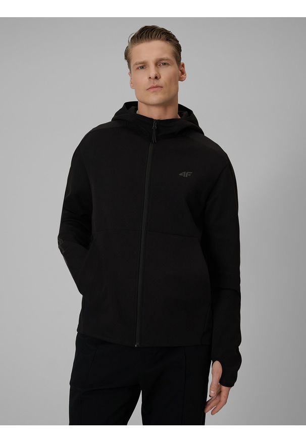 4f - 4F Bluza dresowa regular z kapturem męska - czarna M. Okazja: na co dzień. Typ kołnierza: kaptur. Kolor: czarny. Materiał: dresówka. Styl: casual