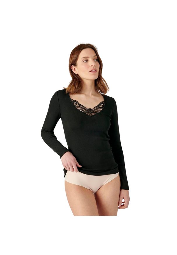 DAMART - Damska koszulka z długim rękawem Damart Thermolactyl. Kolor: czarny. Długość rękawa: długi rękaw. Długość: długie. Styl: elegancki