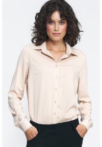 Nife - Luźna Koszula z Wiskozy - Beżowa. Kolor: beżowy. Materiał: wiskoza