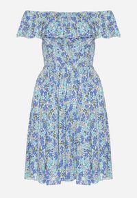 Born2be - Niebieska Sukienka z Bawełny Typu Hiszpanka z Falbankami w Kwiaty Aenne. Okazja: na imprezę, na spacer. Typ kołnierza: dekolt hiszpanka, kołnierz z falbankami. Kolor: niebieski. Materiał: bawełna. Wzór: kwiaty. Sezon: lato. Styl: elegancki #4