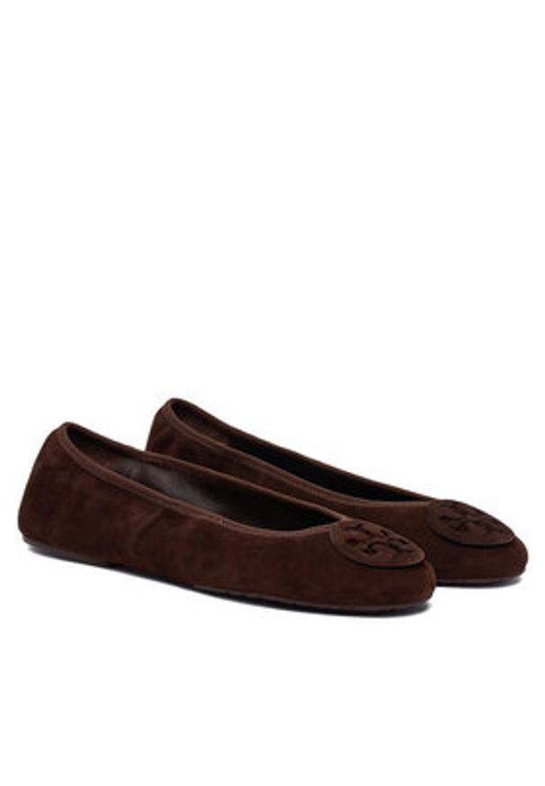 Tory Burch Baleriny Reva Travel Ballet 177247 Brązowy. Kolor: brązowy. Materiał: zamsz, skóra