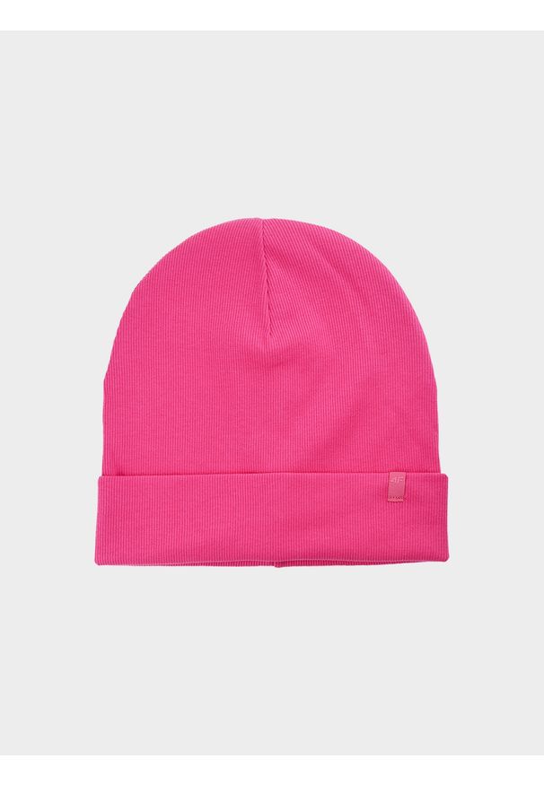 4f - Czapka beanie dziecięca - różowa. Kolor: różowy. Materiał: bawełna, dzianina, materiał. Sezon: wiosna. Styl: sportowy, casual, klasyczny